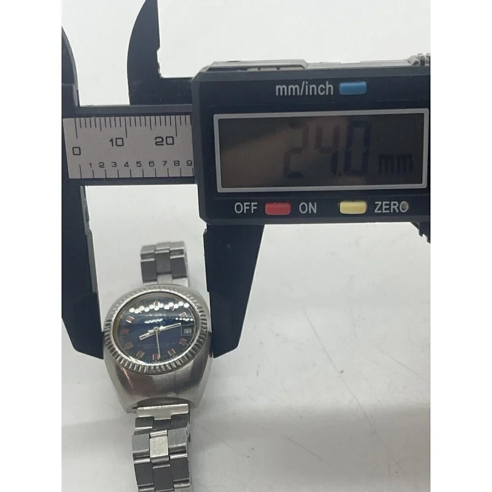 Lorenz Edox Watch 21 Jewel Incabloc Automatic Blue Face Date All Stainless Steel